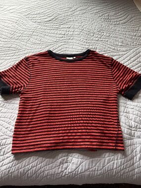 Clare V Le Bateau Tee, black & red stripes, size L